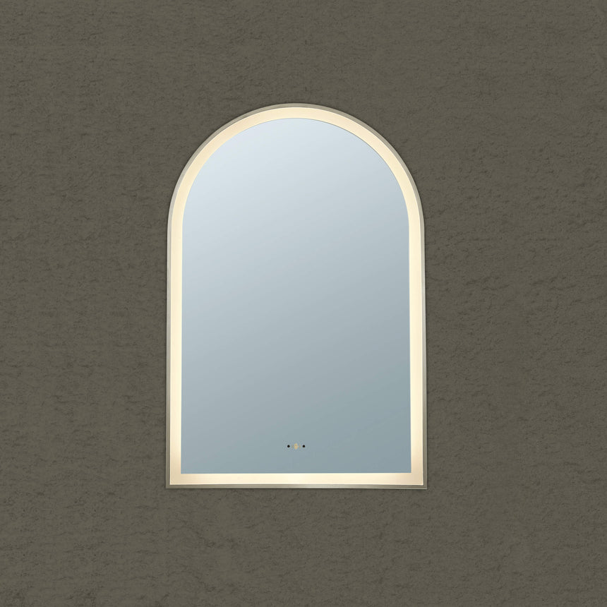 Arco Framed LED Mirror 600x900mm Brushed Nickel LED Framed Mirror Lukka Bathware