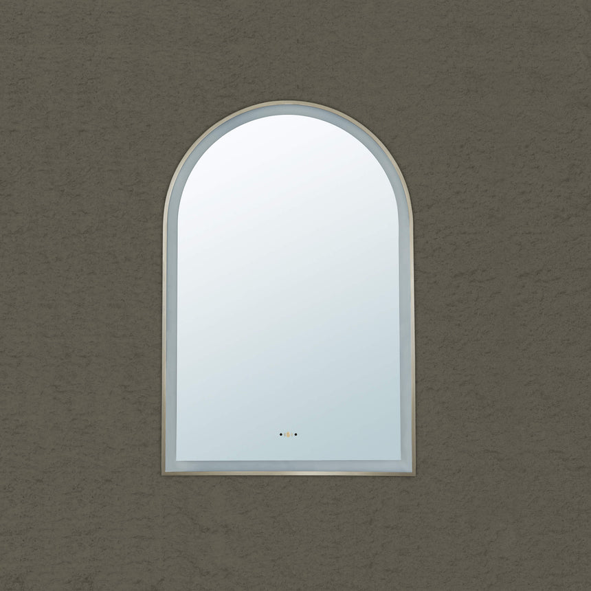 Arco Framed LED Mirror 600x900mm Brushed Nickel LED Framed Mirror Lukka Bathware