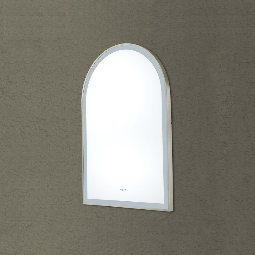 Arco Framed LED Mirror 600x900mm Brushed Nickel LED Framed Mirror Lukka Bathware