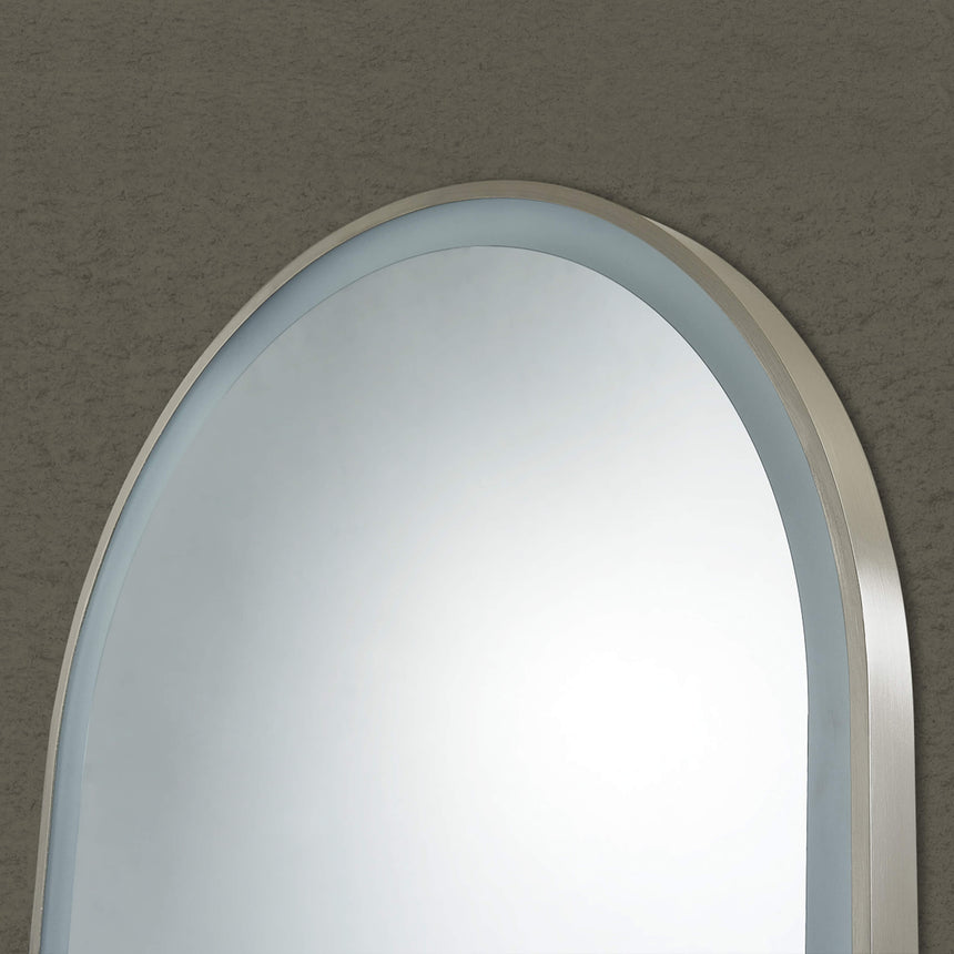 Arco Framed LED Mirror 600x900mm Brushed Nickel LED Framed Mirror Lukka Bathware