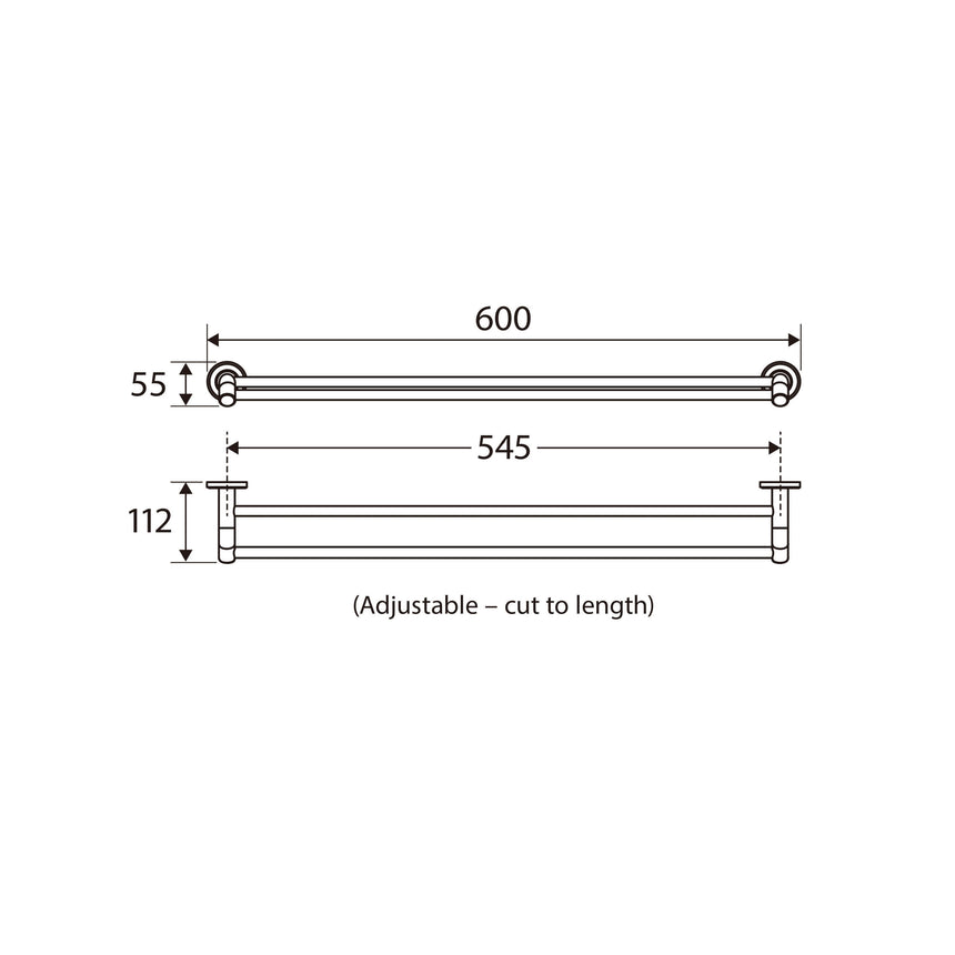 Axle Double Towel Rail 600mm Chrome Bathroom Accessories Fienza