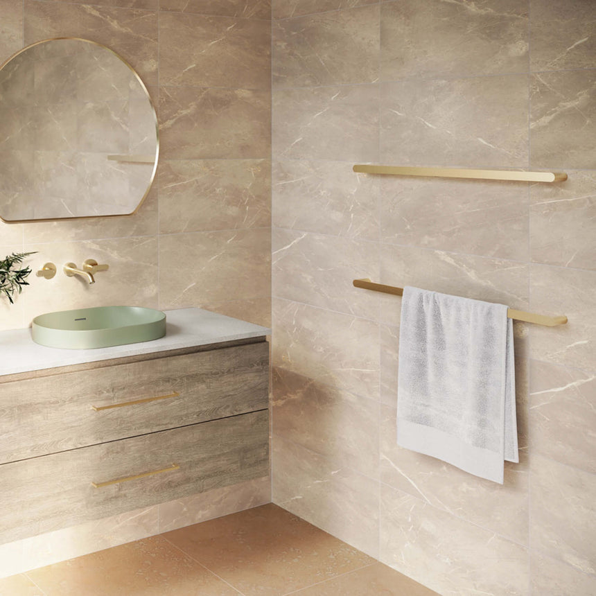 Empire Slim Single Towel Rail 800mm SS304 Urban Brass Bathroom Accessories Fienza