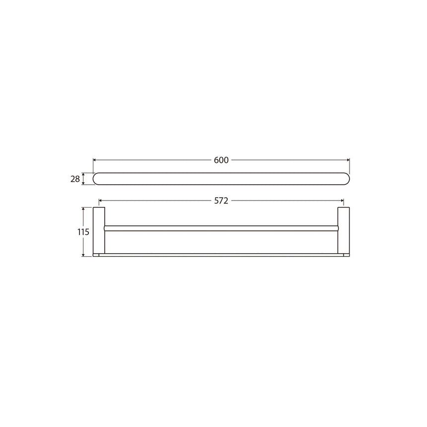 Empire Slim Double Towel Rail 600mm SS304 Urban Brass Bathroom Accessories Fienza