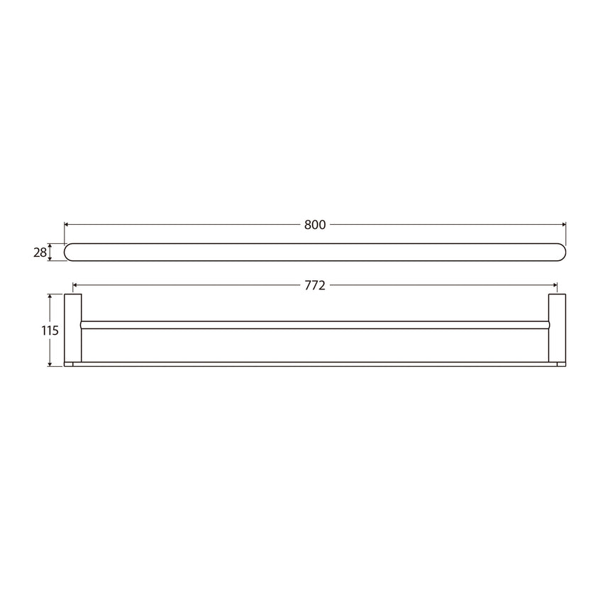 Empire Slim Double Towel Rail 800mm SS304 Matte Black Bathroom Accessories Fienza