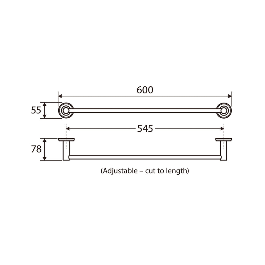 Kaya Single Towel Rail 600mm Chrome Bathroom Accessories Fienza