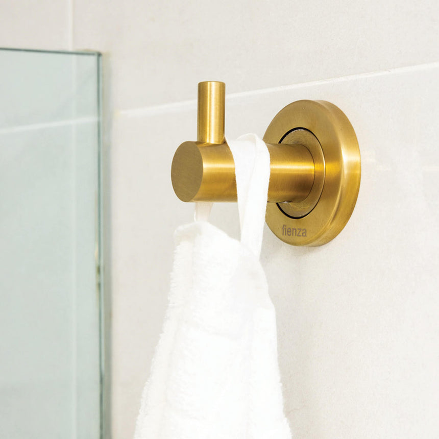 Kaya Single Robe Hook Urban Brass Bathroom Accessories Fienza