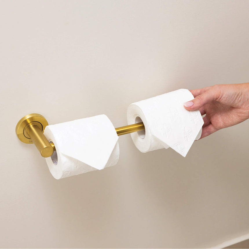 Kaya Dual Purpose Towel Rail /Roll Holder Urban Brass Bathroom Accessories Fienza