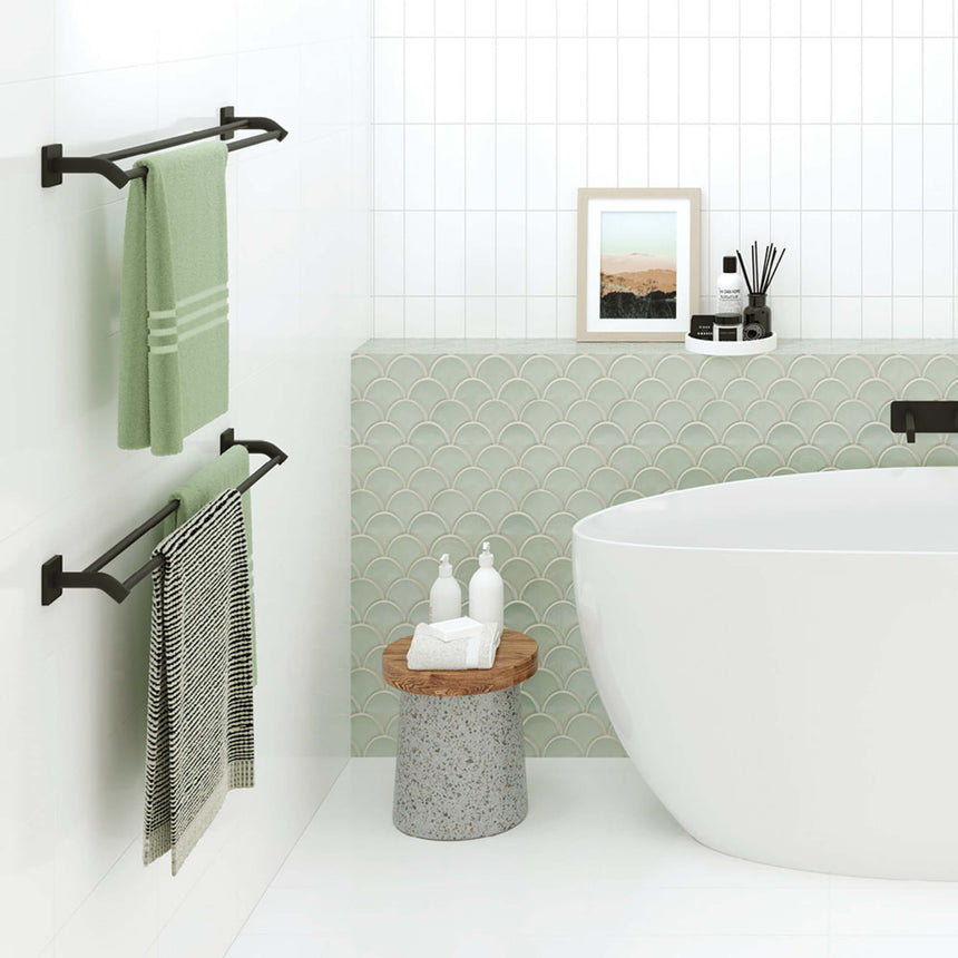 Sansa Double Towel Rail 900mm Matte Black Bathroom Accessories Fienza