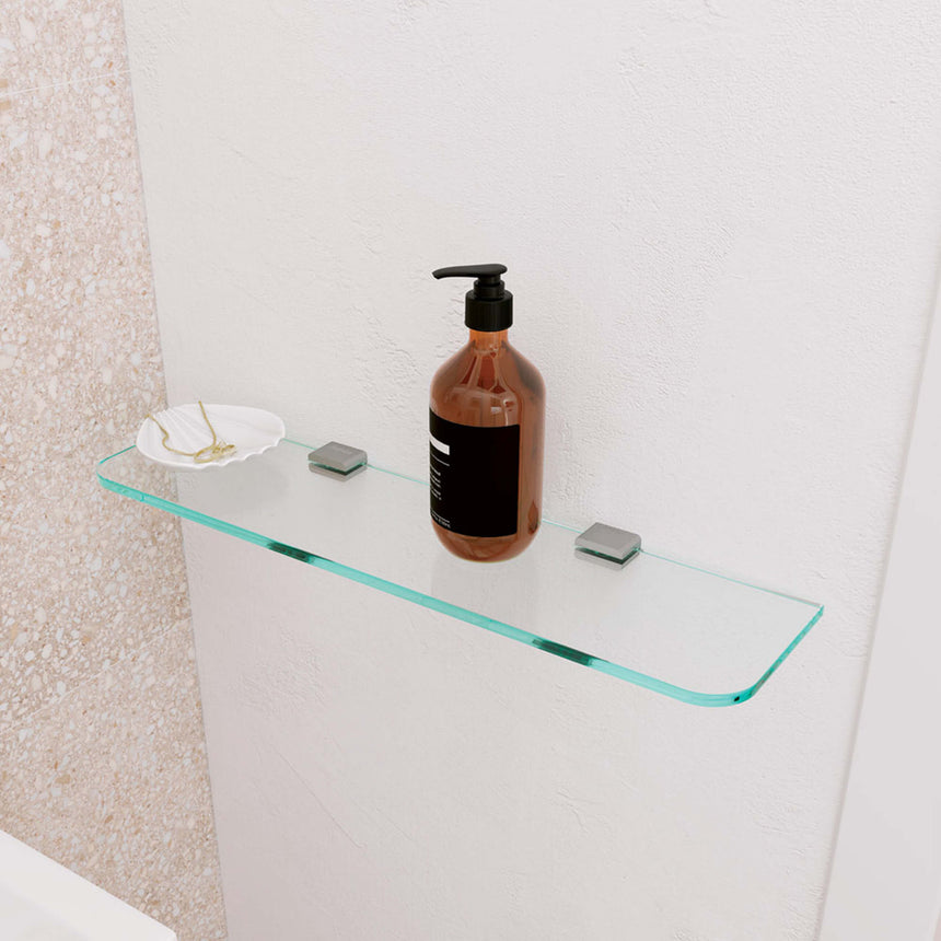 Tono Glass Shelf 500mm Brushed Nickel Bathroom Accessories Fienza