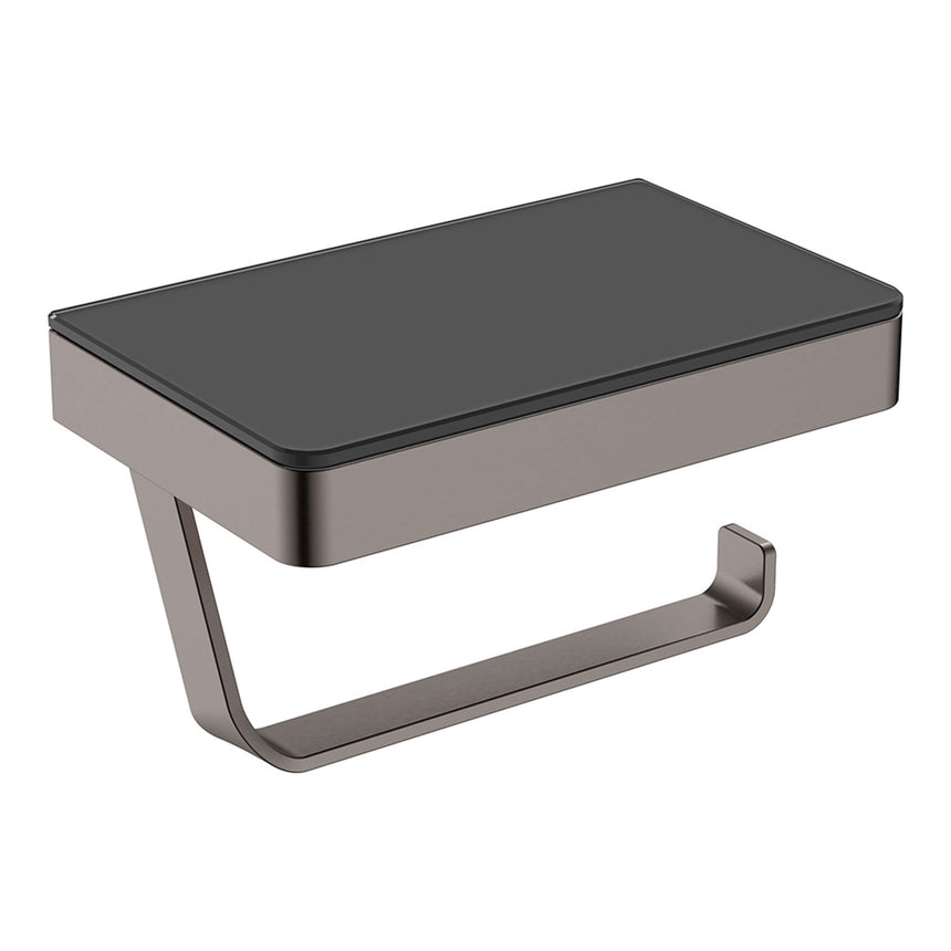 Tono Toilet Roll Holder With Glass Shelf Sus308 Gun Metal/Black Bathroom Accessories Fienza Default Title