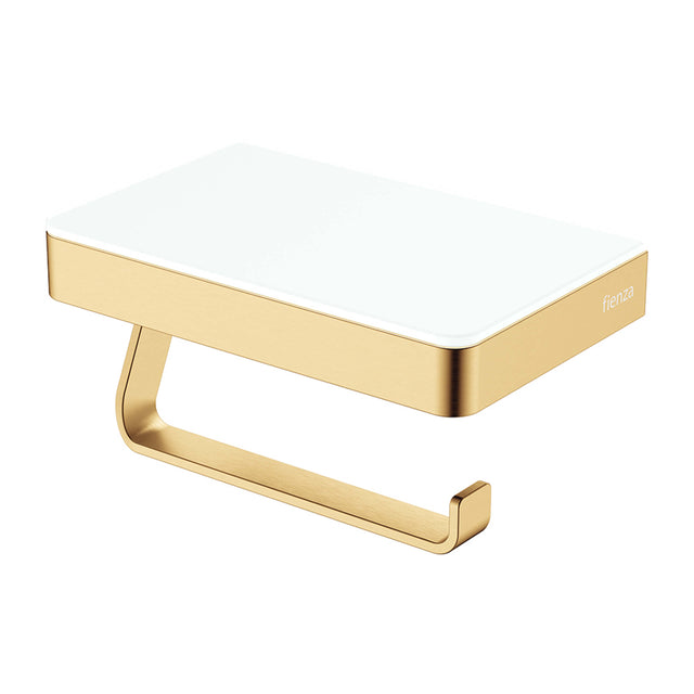 Tono Toilet Roll Holder With Glass Shelf Sus307 Urban Brass/White Bathroom Accessories Fienza Default Title