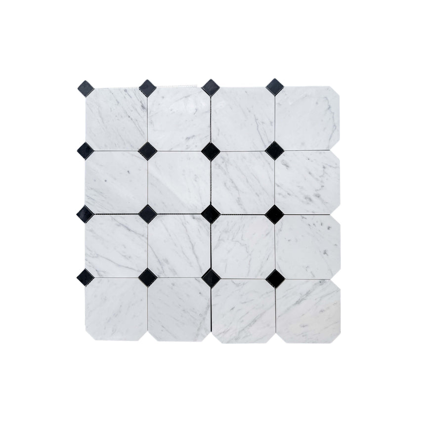 Marble Mosaic Octagon 150x150mm Honed Carrara with Nero Marquina
