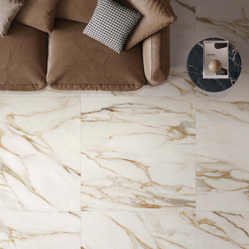 Sensi Signoria 1200x1200 Lux Calacatta Vena Oro Marble Look Tiles Tilemall
