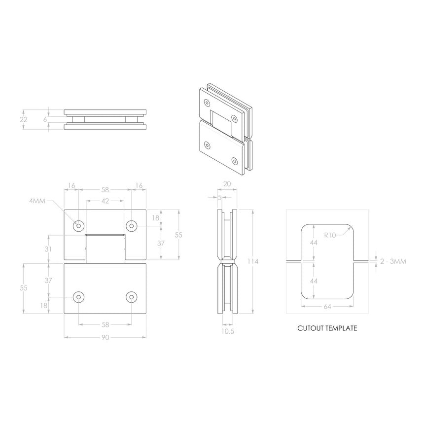 ADP Shower Screen Hinge Glass to Glass Nickel Bathroom Accessories ADP