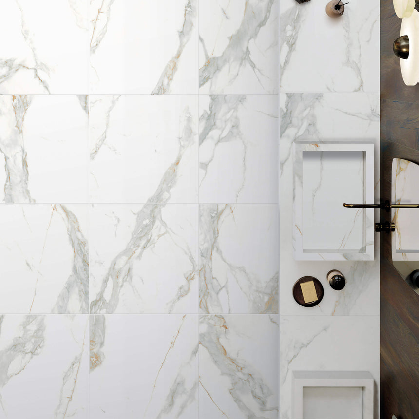 Calacatta Gold 600x600 Honed White Marble Look Tiles Tilemall