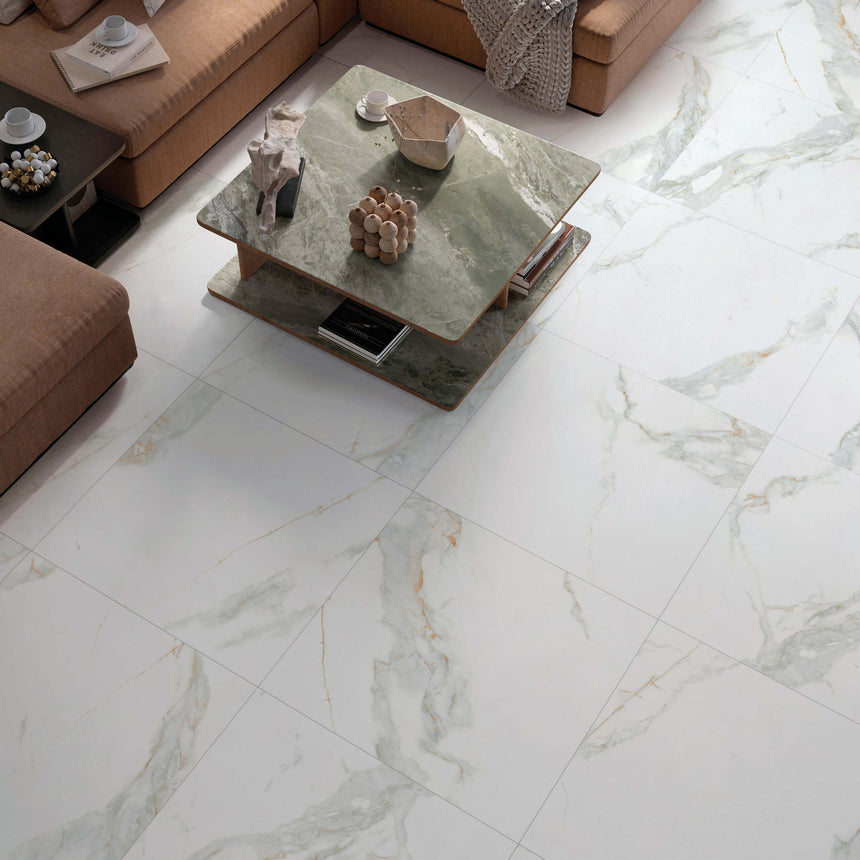 Calacatta Gold 600x600 Honed White Marble Look Tiles Tilemall