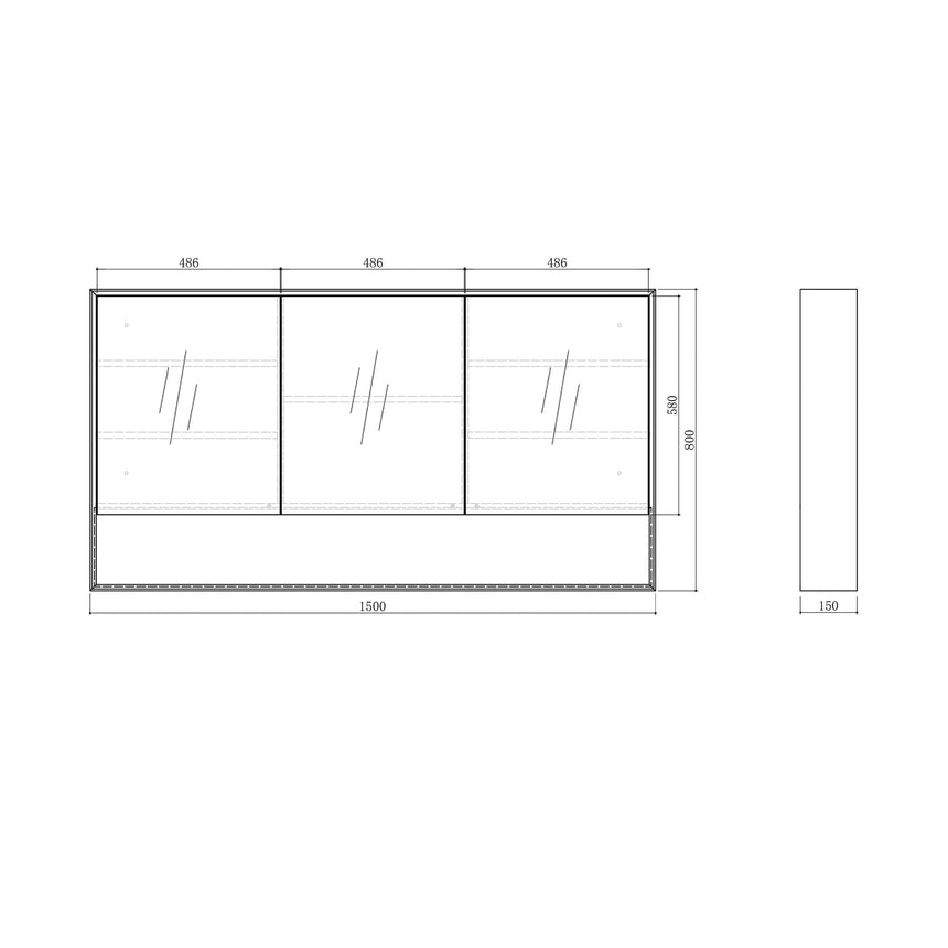 Otti Byron 1500mm three-door natural oak shaving cabinet by Tilemall with doors fully open