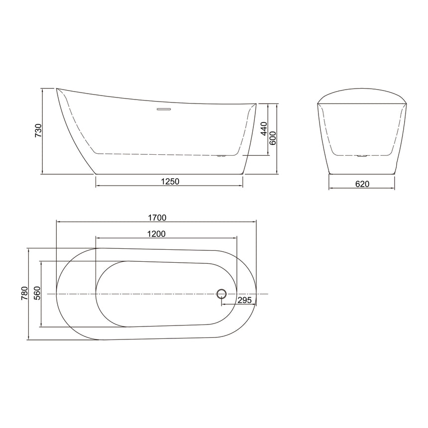 BelBagno Romano Freestanding Acrylic Bath 1700mm Semi Gloss White Bath BelBagno