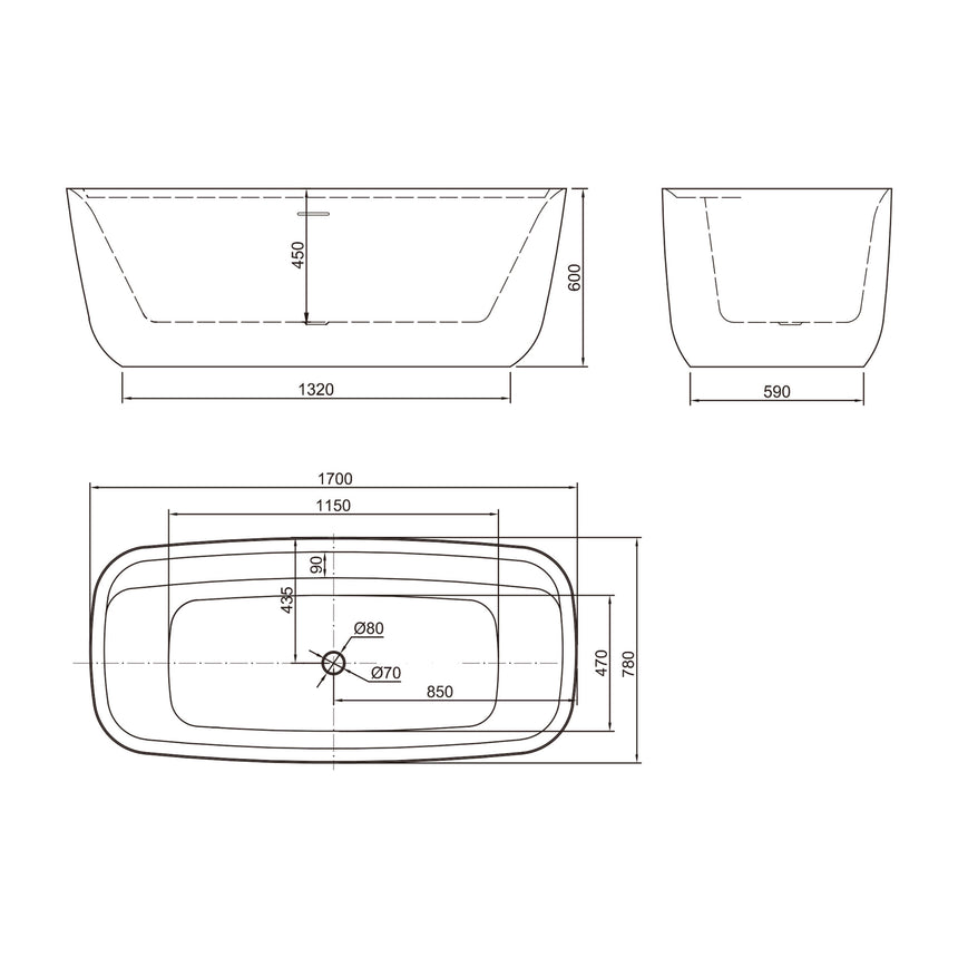 BelBagno Terriccio Freestanding/Back to Wall Acrylic Bath 1700mm Matt White Bath BelBagno