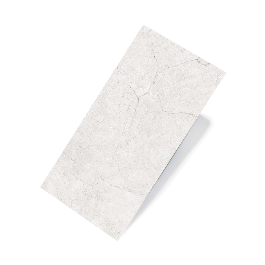 Crema Marfil 600x300mm Silk Tec bianco marble-look porcelain tile by Tilemall with subtle grey veining