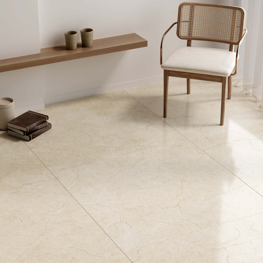 Crema Marfil 600x600 Silk Tec Ivoy Marble Look Tiles Tilemall