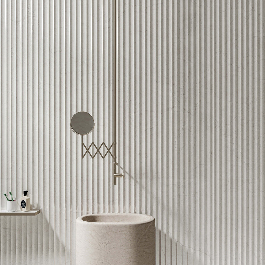 Crema Marfil 1200x600 Silk Tct 3D Concave Bianco Marble Look Tiles Tilemall