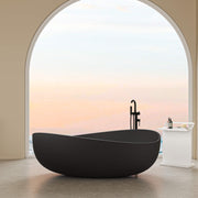 Lukka Solid Surface Bath freestanding oval solid surface bathtub by Tilemall in matte black, 1800mm, with overflow