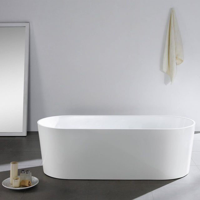 Lukka Freestanding bath agena freestanding acrylic bathtub by Tilemall in gloss white, 1200mm oval shape, bathroom interior