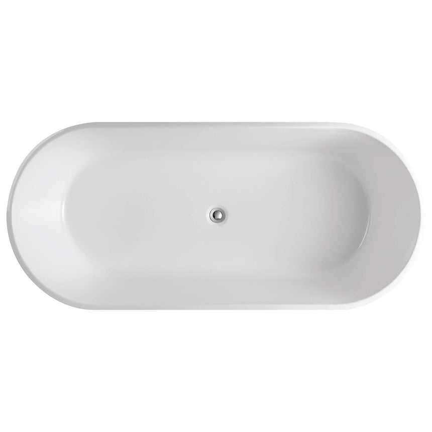Top-down 1200x710mm view of Agena oval acrylic bathtub showing centre overflow hole and gloss white finish by Tilemall