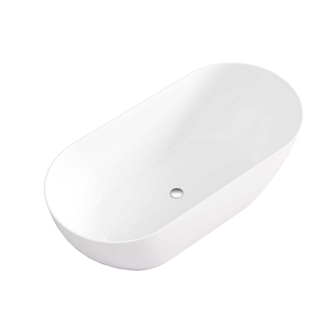 Lukka Freestanding bath ellips Slim freestanding acrylic bathtub by Tilemall, gloss white, 1700mm, oval shape with overflow