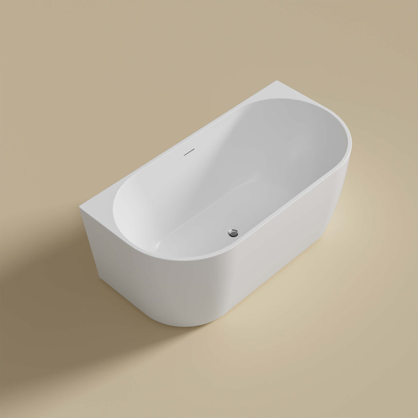 Lukka Back to Wall Bath dover back-to-wall acrylic bathtub by Tilemall, matte white, 1400mm with overflow drainage
