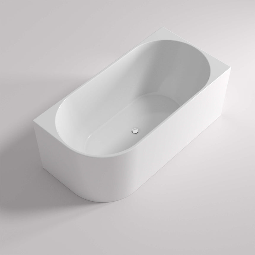 Lukka Corner Bath gloss white acrylic bathtub 1400mm, rounded edges with overflow, studio view by Tilemall