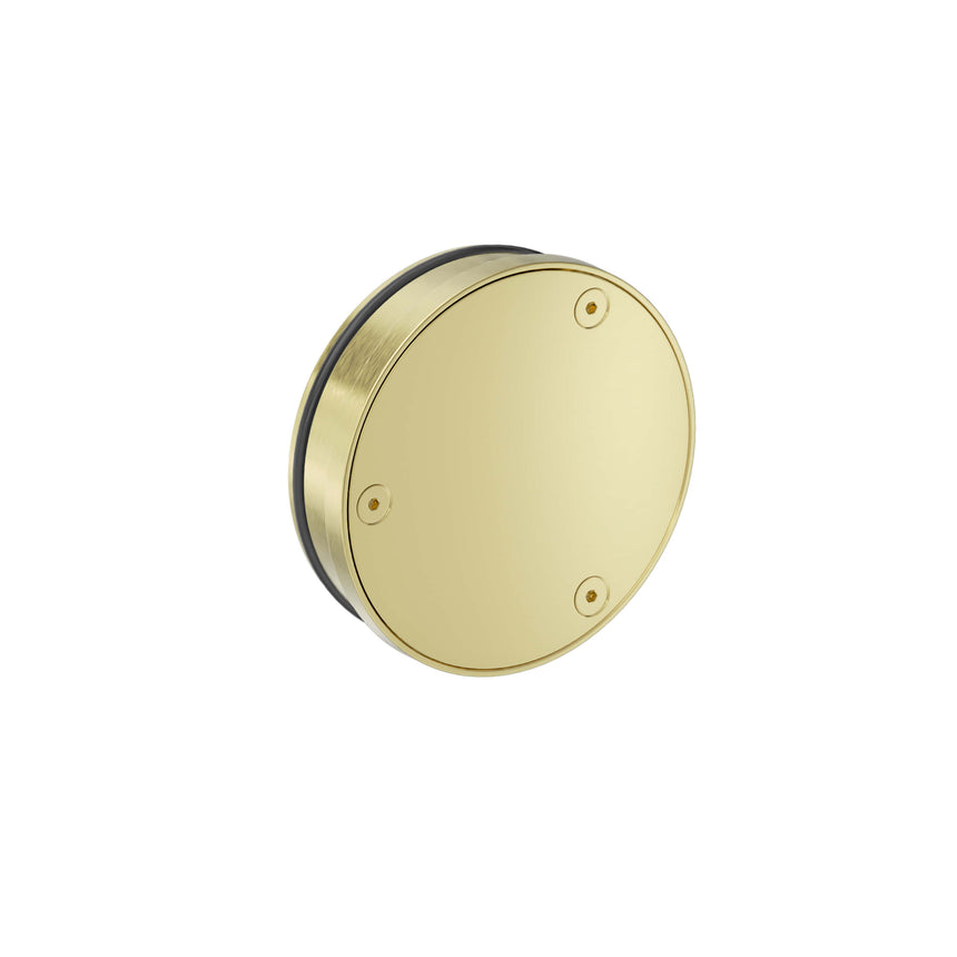 Others 110x110mm front view of Nero brushed gold round clear out outlet showing three mounting holes by Tilemall