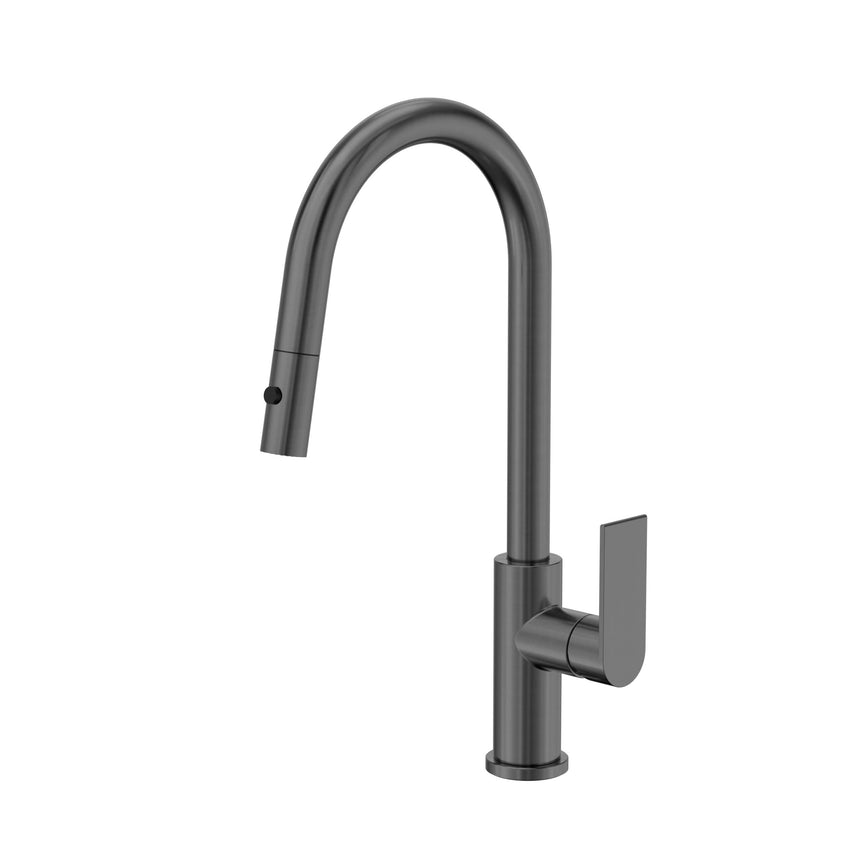 Nero Bianca 265x115mm gun metal pull out sink mixer with veggie spray by Tilemall, single lever handle