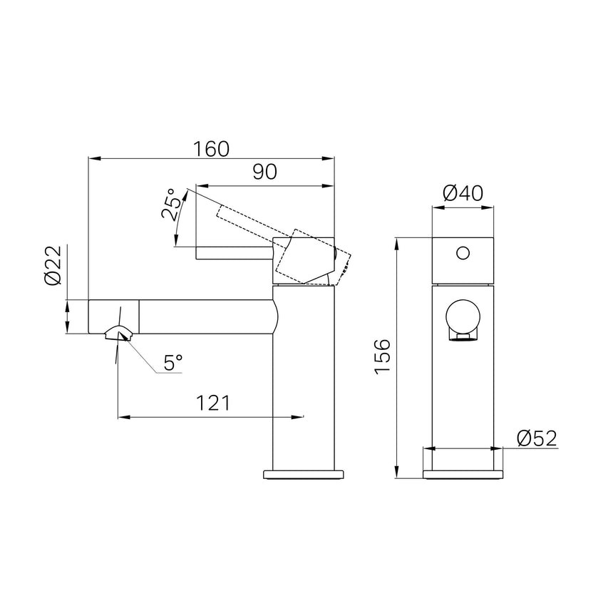 Technical installation dimensions for Nero Dolce II 166x52mm basin mixer showing height, spread and mounting specifications by Tilemall