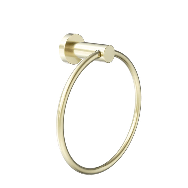 Nero Dolce II 203x186mm hand towel ring in brushed gold by Tilemall, circular ring with wall-mounted bracket