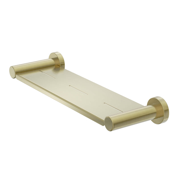 Nero Dolce II 109x366mm brushed gold shower shelf with cylindrical end supports by Tilemall