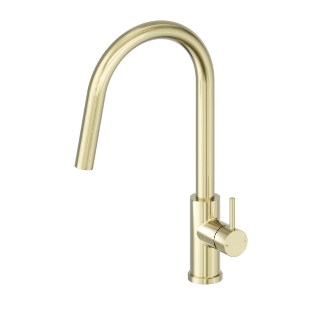 Nero Dolce II 265x110mm brushed gold pull out sink mixer by Tilemall with curved spout