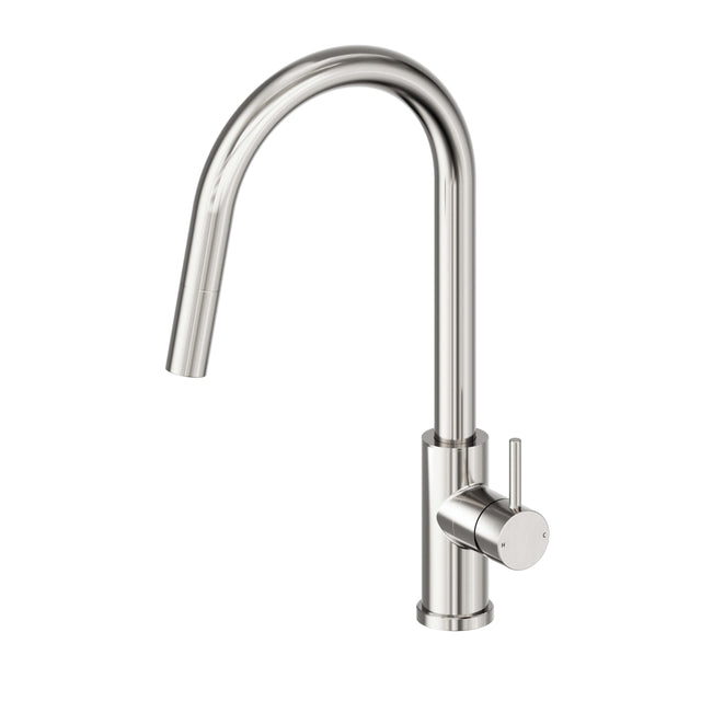 Nero Dolce II 265x110mm brushed nickel pull out sink mixer by Tilemall with curved spout and single lever handle