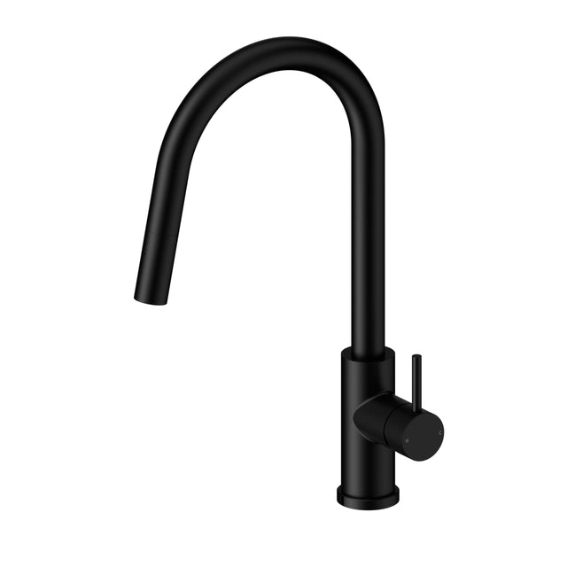 Nero Dolce II 265x110mm matte black pull out sink mixer by Tilemall with curved spout and single lever handle