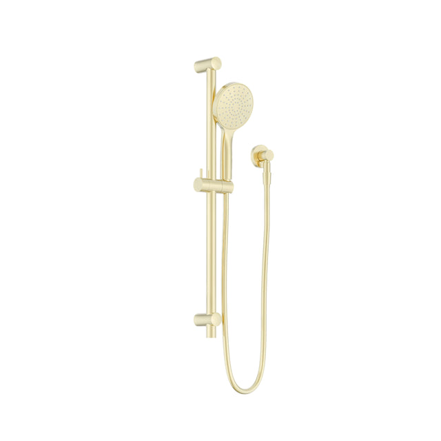 Nero Dolce II 101x272mm brushed gold shower rail kit by Tilemall with round rain head and handheld spray