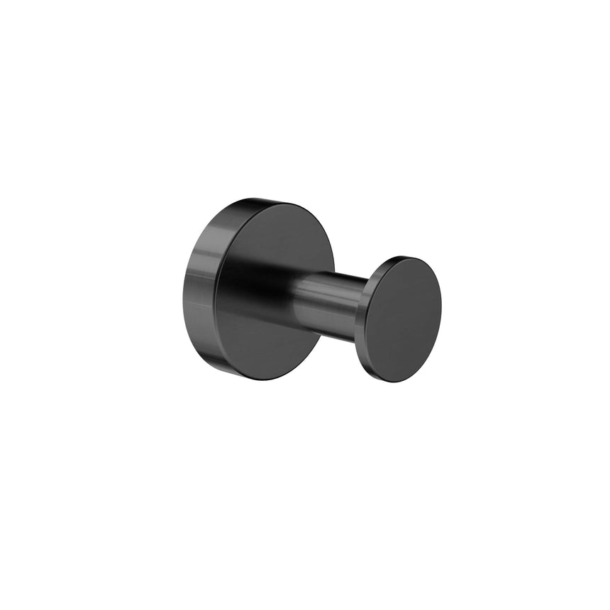 Nero Dolce II 50x50mm gun metal robe hook with cylindrical design on white background by Tilemall