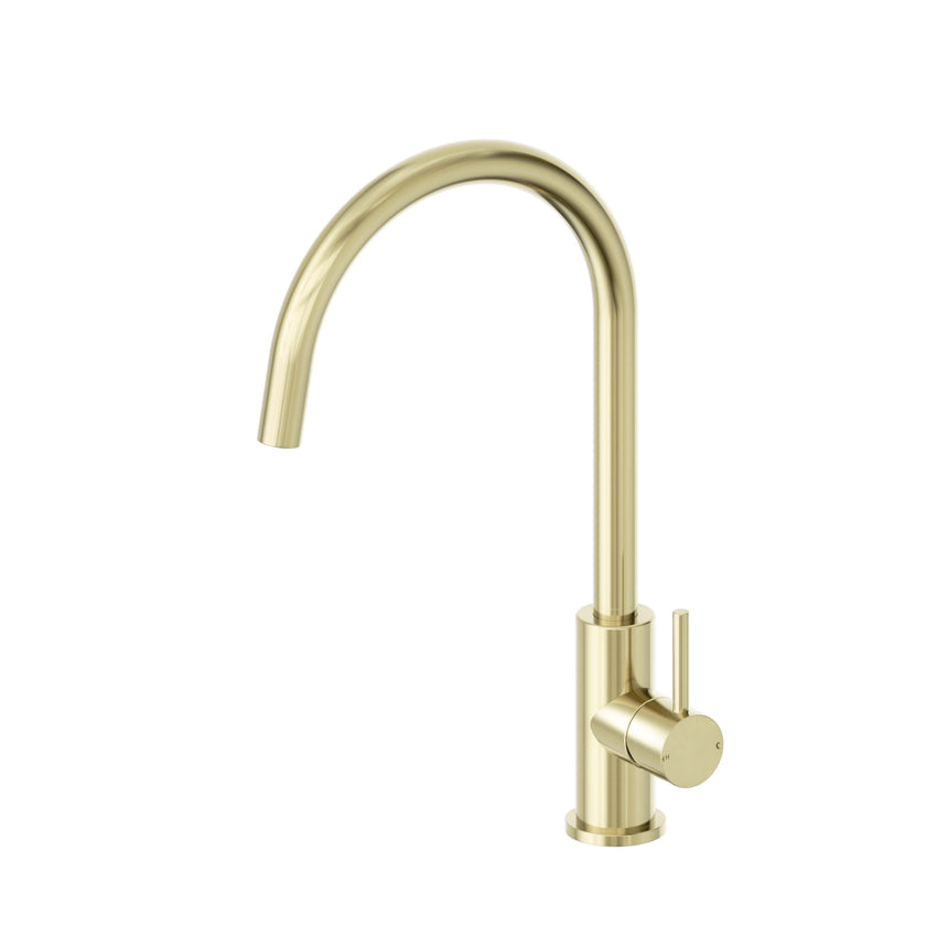 Nero Dolce II 250x100mm brushed gold basin mixer by Tilemall with curved spout and single lever handle