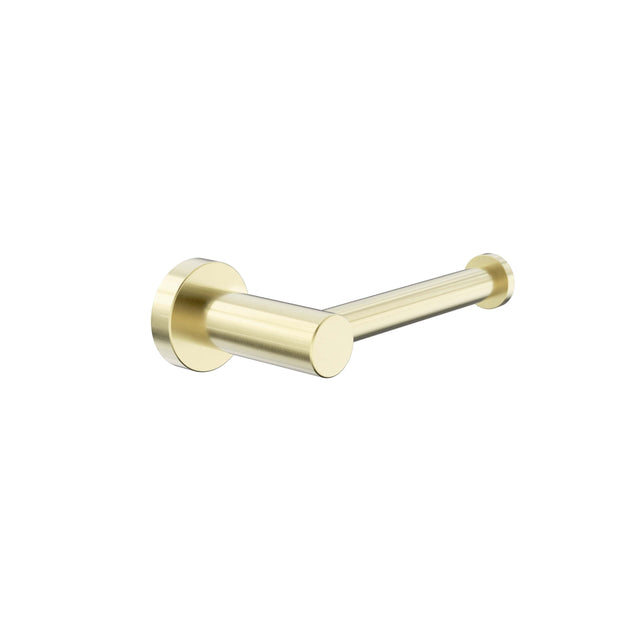 Nero Dolce II 154x77mm brushed gold toilet roll holder by Tilemall, cylindrical bar with circular wall mount