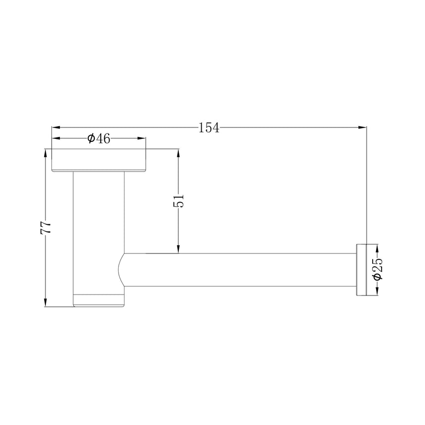 Nero Dolce II toilet roll holder technical specifications showing 154mm length and 46mm diameter by Tilemall