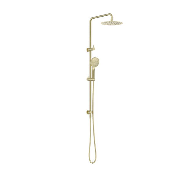 Nero Dolce II 546x250mm brushed gold twin shower rail kit with overhead rain head and handheld by Tilemall