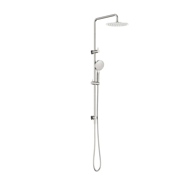 Nero Dolce II 546x250mm brushed nickel twin shower rail kit with overhead rain head and handheld by Tilemall