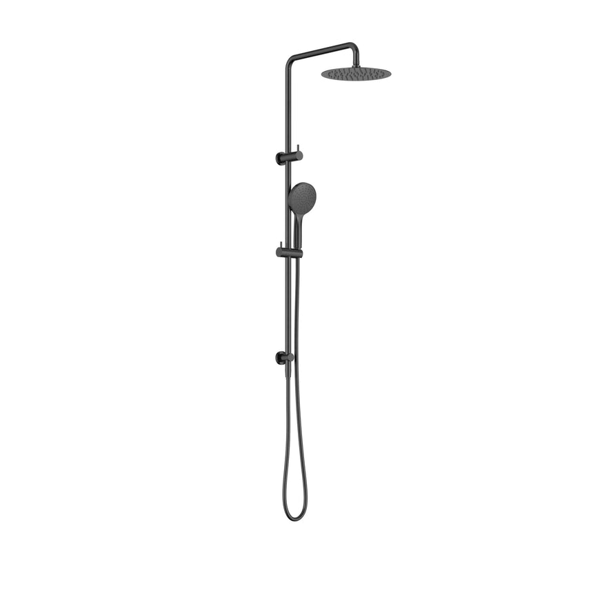 Nero Dolce II 546x250mm twin shower rail kit in gun metal with overhead rain head and handheld spray by Tilemall