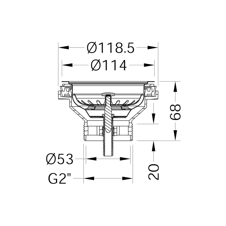 Others 120x120mm technical specifications for Nero basket waste showing diameter 118.5mm and G2 connection by Tilemall