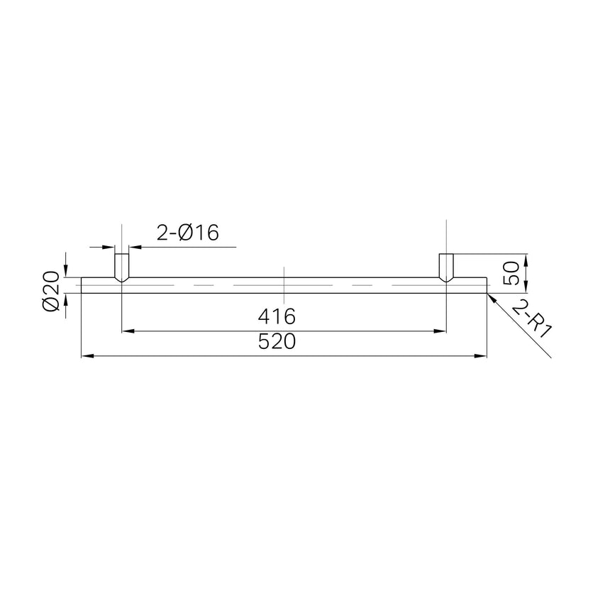 Technical specifications diagram for Nero Mecca 520mm appliance pull showing dimensions and measurements by Tilemall